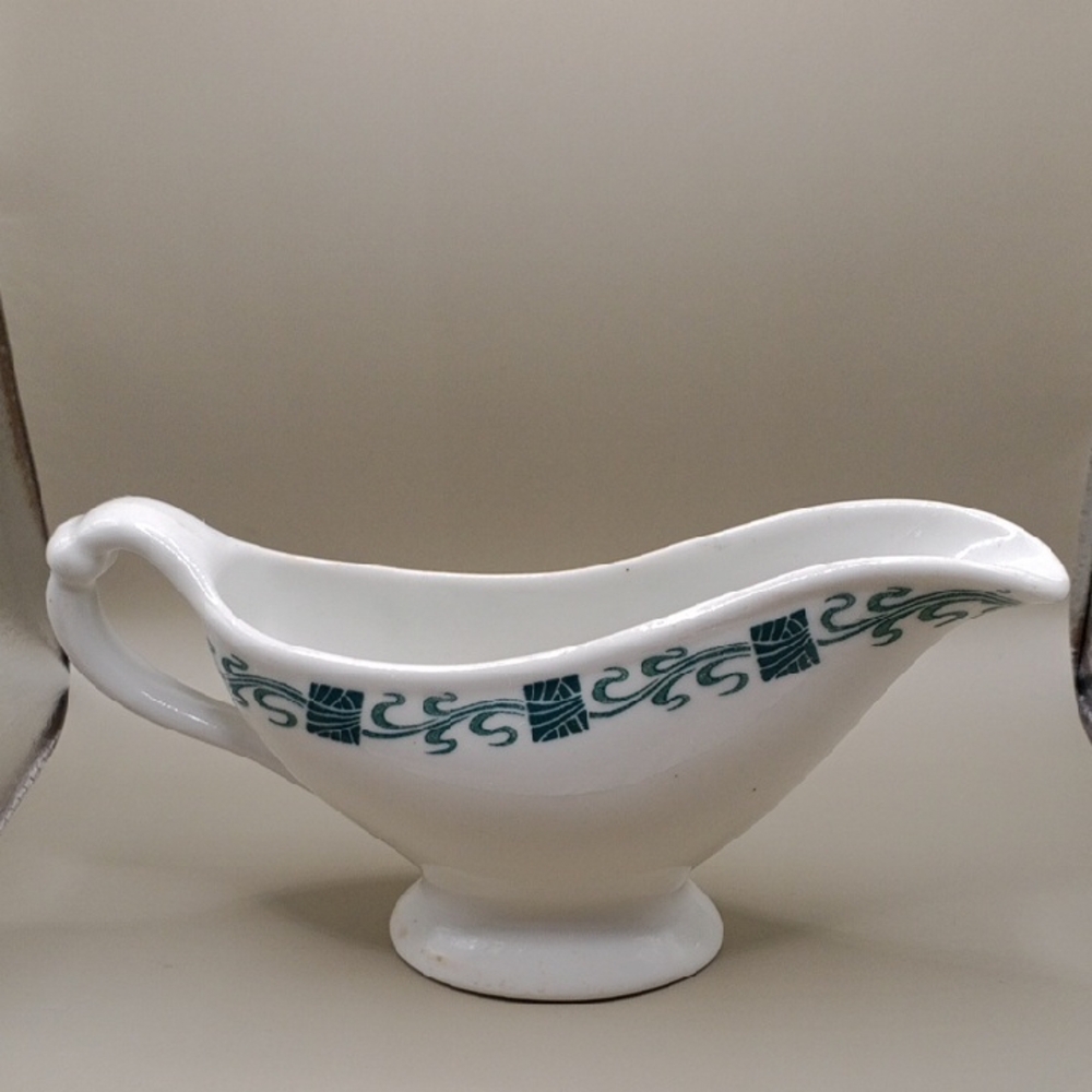 Antique Warwick Classic White and Green Serveware Gravy Boat